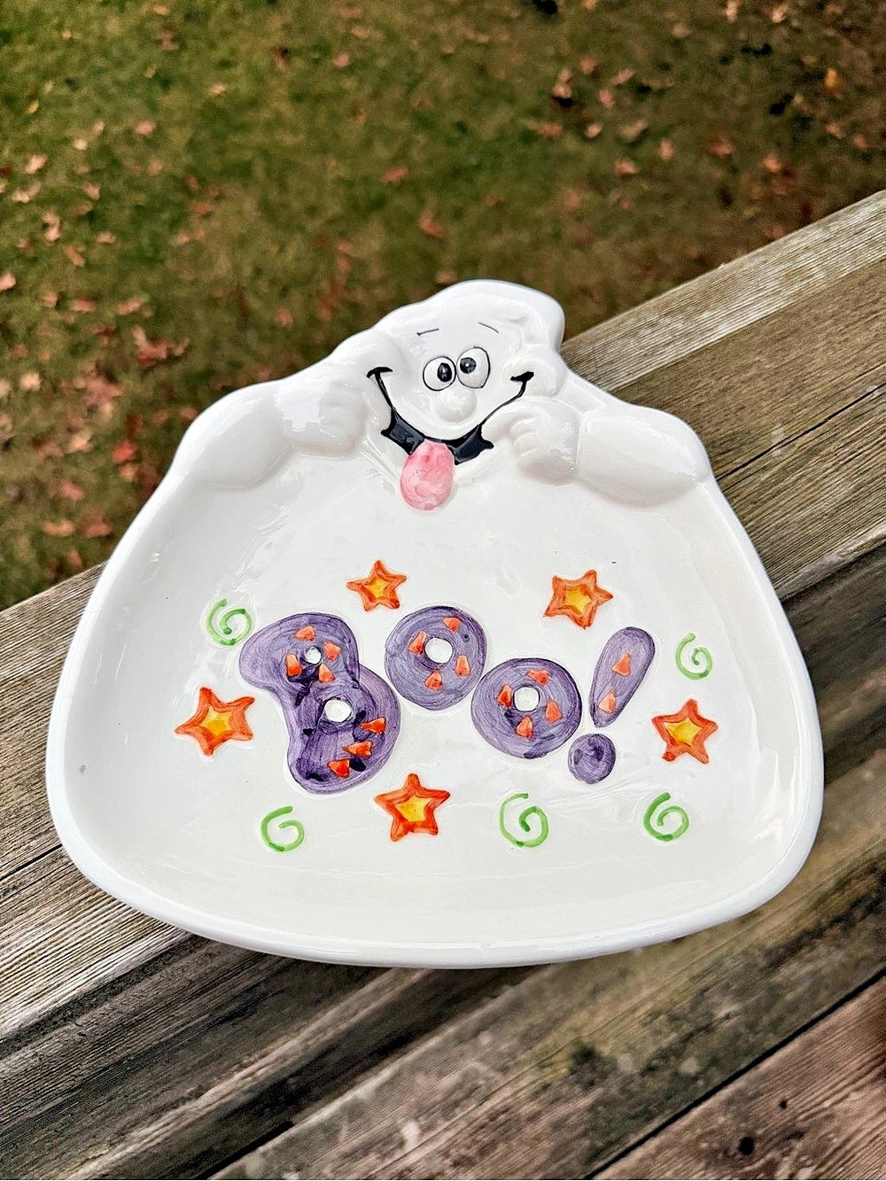 Vintage “Boo” White Purple Halloween Ghost Candy Serveware Dish Platter